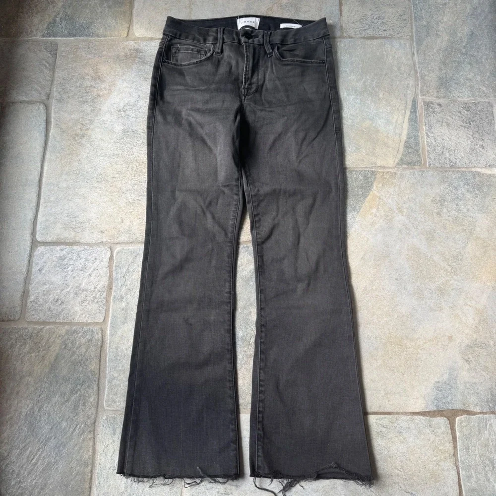 Frame Le Crop Mini Boot Jeans Size 25 Frayed Hem Stretch Black Gray Wash - Picture 4 of 8